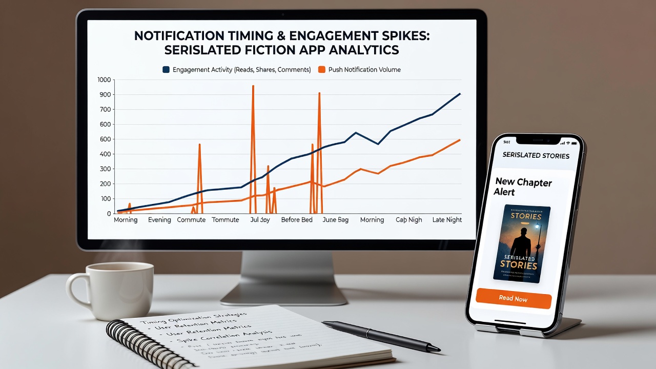 User engagement graph illustrating spikes after timed notifications in fiction reading apps